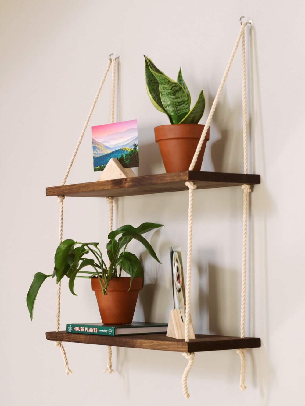 Handmade Rope Hanging Wall Shelf - Cream & Brown